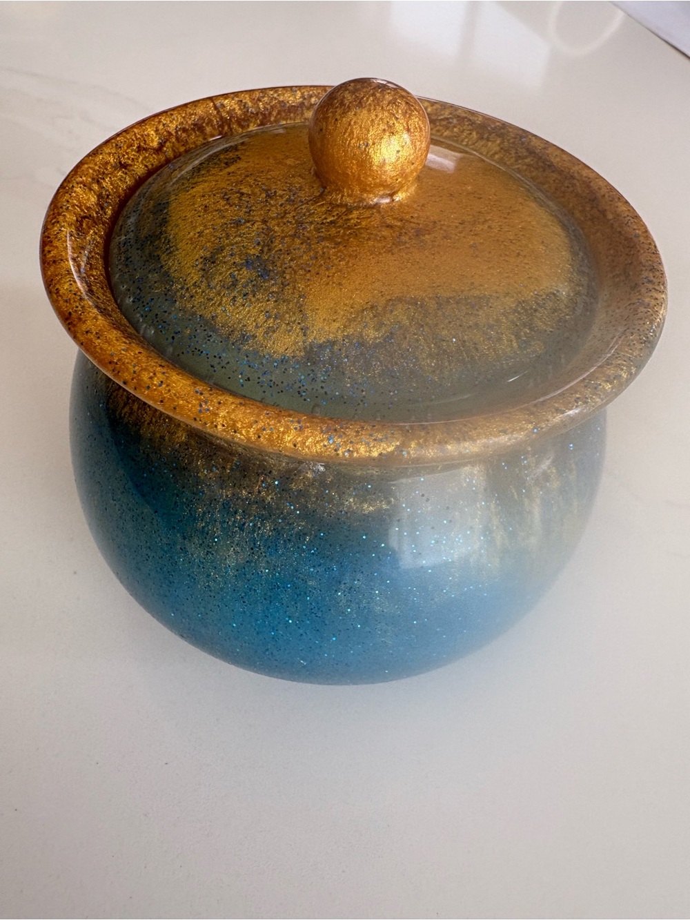 Handmade Blue and Gold Glazed Resin Trinket pot